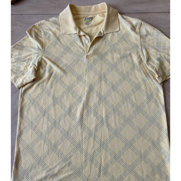 Mens Golf Polo Shirt Preppy Yellow Argyle 90's Retro Gorpcore Tennis IZOD Large - Picture 4 of 7